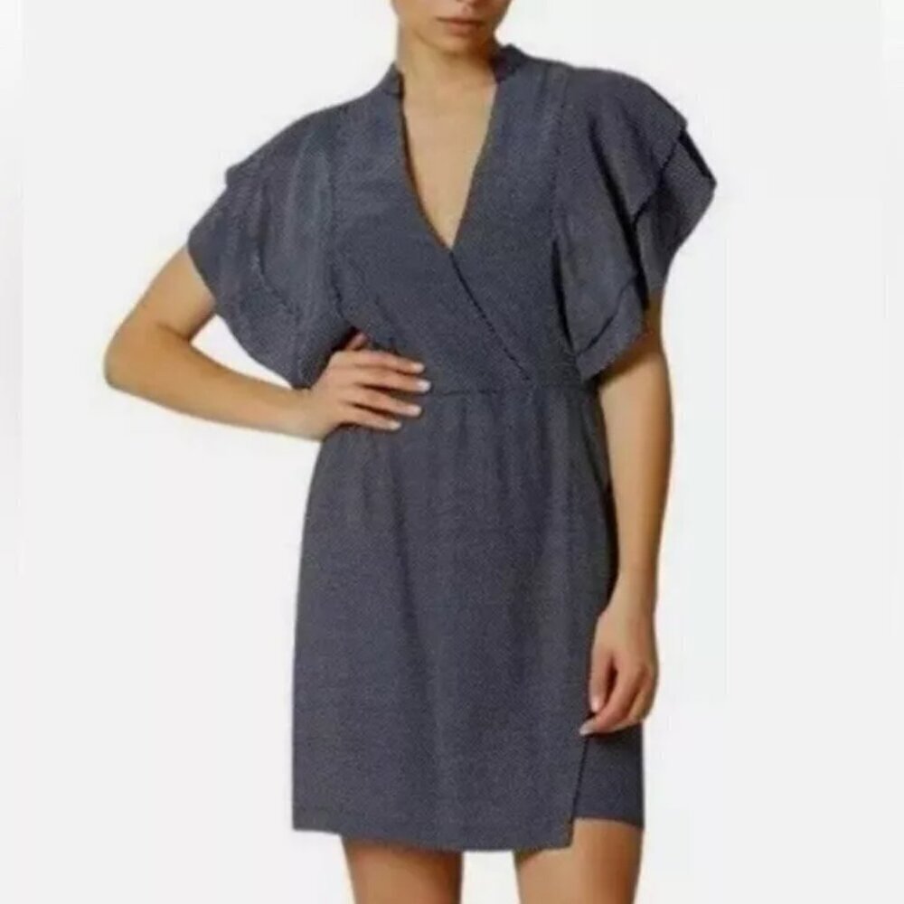 Avec Les Filles Navy Blue & White Polka Dot Ruffled Mini Dress M